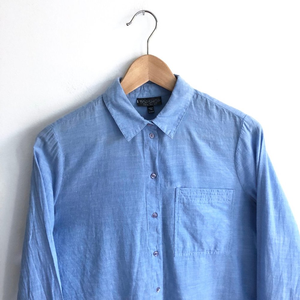 Topshop Button Front Shirt Split Back Button Sz 4 - image 4